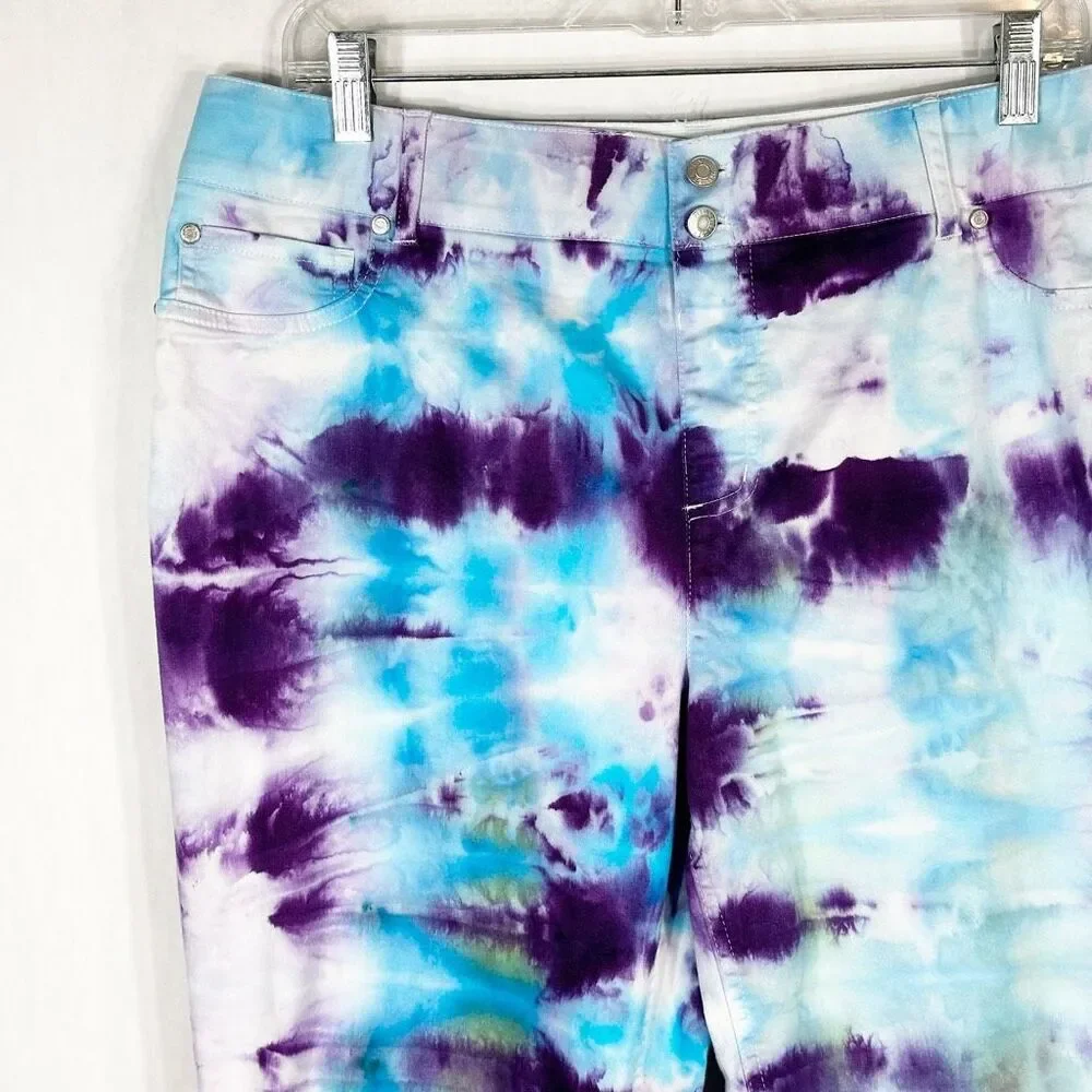 Cato Size 12 Pants Tie Dye Handmade Blue‎ Purple Boho High Rise Festival 1366